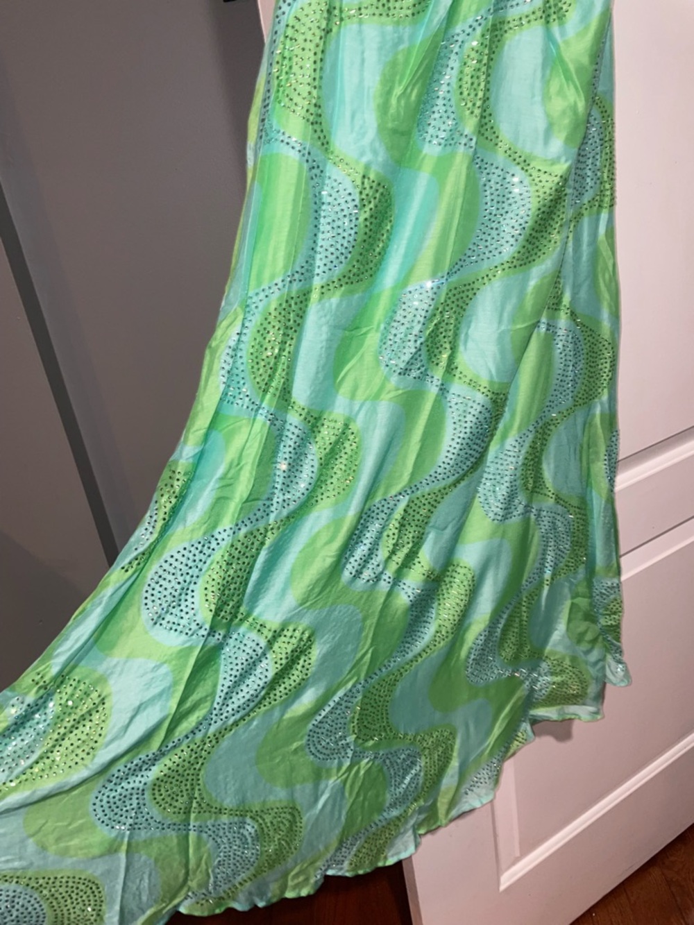 New! Sundress Revolve Shana Cutout Maxi Dress Amazonia Rhinestones Lime & Pool💚S - Picture 9 of 16